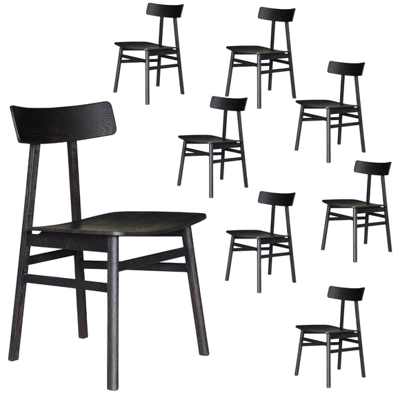 NNEDSZ Claire Dining Chair Set of 8 Solid Oak Wood Timber Seat Furniture - Black