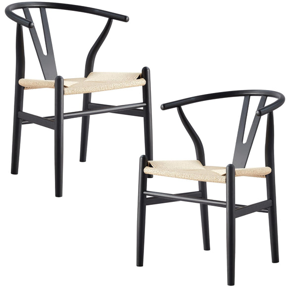 NNEDSZ Anemone  Set of 2 Wishbone Dining Chair Beech Timber Replica Hans Wenger - Black