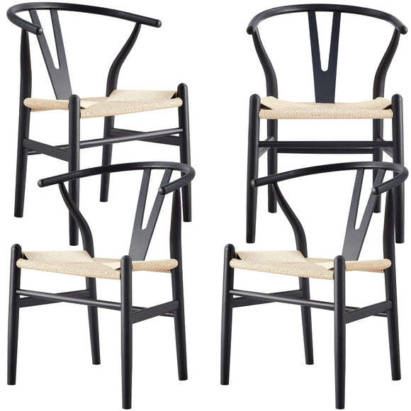 NNEDSZ Anemone  Set of 4 Wishbone Dining Chair Beech Timber Replica Hans Wenger - Black