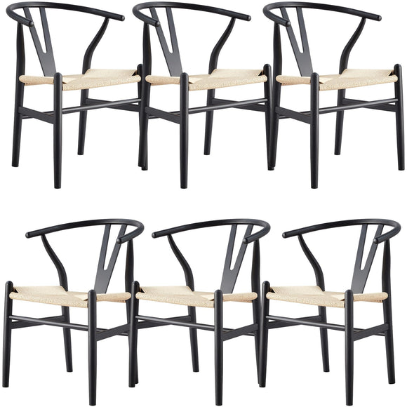 NNEDSZ Anemone  Set of 6 Wishbone Dining Chair Beech Timber Replica Hans Wenger - Black