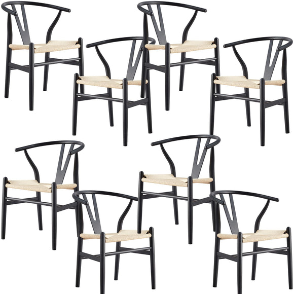 NNEDSZ Anemone  Set of 8 Wishbone Dining Chair Beech Timber Replica Hans Wenger - Black