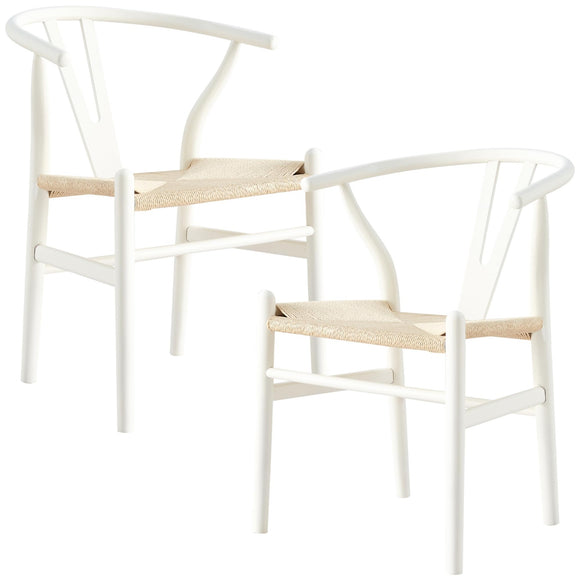 NNEDSZ Anemone  Set of 2 Wishbone Dining Chair Beech Timber Replica Hans Wenger - White