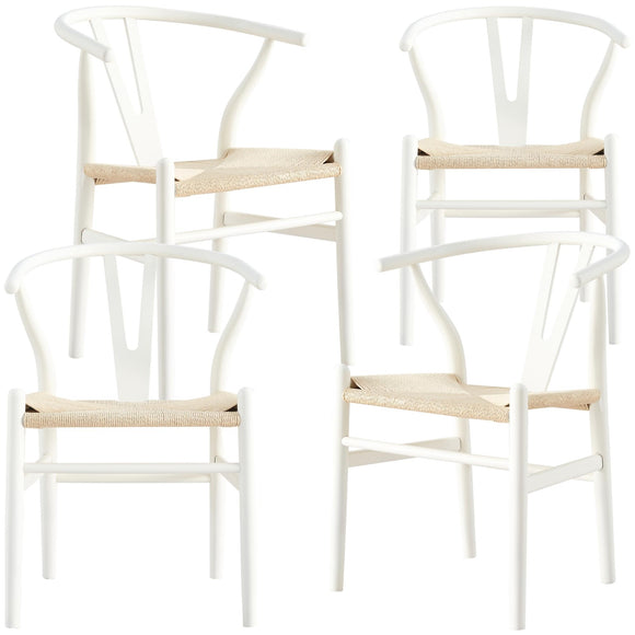 NNEDSZ Anemone  Set of 4 Wishbone Dining Chair Beech Timber Replica Hans Wenger - White
