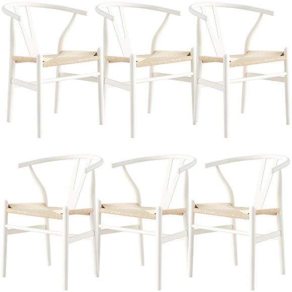 NNEDSZ Anemone  Set of 6 Wishbone Dining Chair Beech Timber Replica Hans Wenger - White