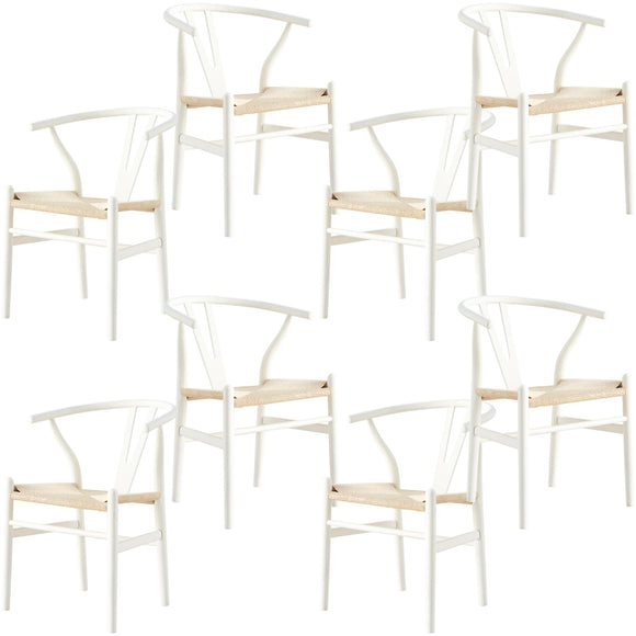 NNEDSZ Anemone  Set of 8 Wishbone Dining Chair Beech Timber Replica Hans Wenger - White