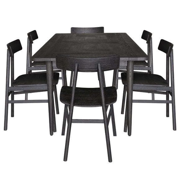 NNEDSZ Claire 7pc Dining Set Table 180cm Solid Oak Wood Timber Seat Chair - Black