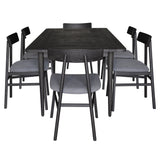 NNEDSZ Claire 7pc Dining Set Table 180cm Solid Oak Wood Fabric Seat Chair - Black