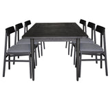 NNEDSZ Claire 7pc Dining Set Table 180cm Solid Oak Wood Fabric Seat Chair - Black