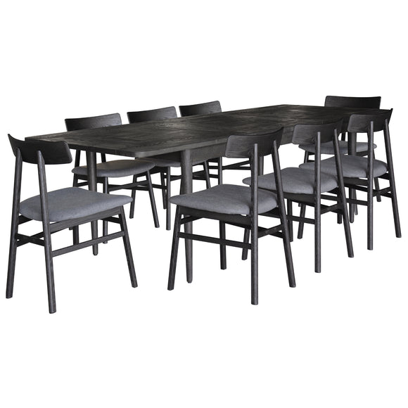 NNEDSZ Claire 9pc Dining Set Table Extendable 170-230cm Oak Fabric Seat Chair - Black