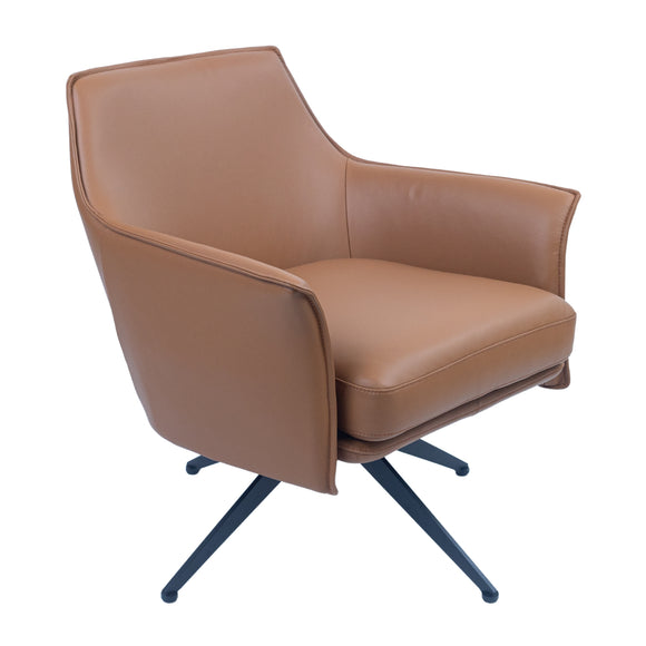 NNEDSZ Freya Leather Swivel Occasional Chair Lounge Seat - Brown