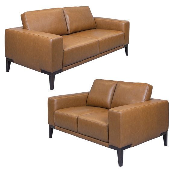 NNEDSZ 2 + 3 Seater Sofa Leather Upholstered Lounge Set - Tan