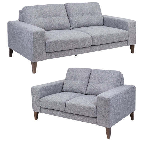 NNEDSZ Juliet 2 + 3 Seater Sofa Set Soft Fabric Uplholstered Lounge Couch Grey