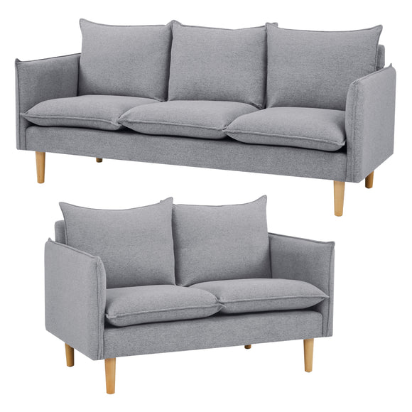 NNEDSZ Sinatra 2 + 3 Seater Fabric Sofa Lounge Couch Grey
