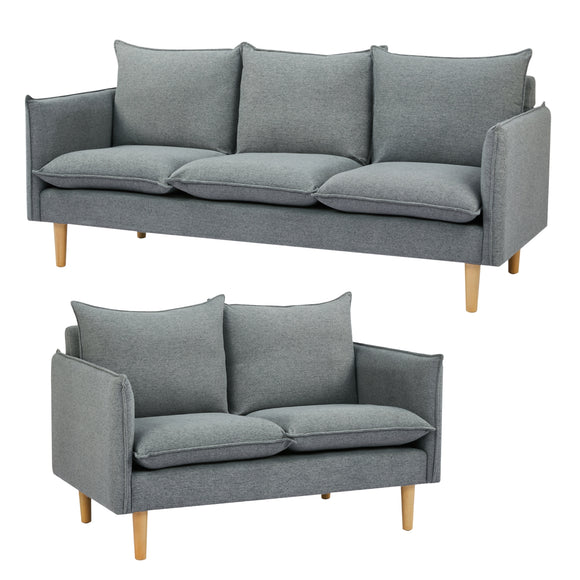 NNEDSZ Sinatra 2 + 3 Seater Fabric Sofa Lounge Couch Dark Grey
