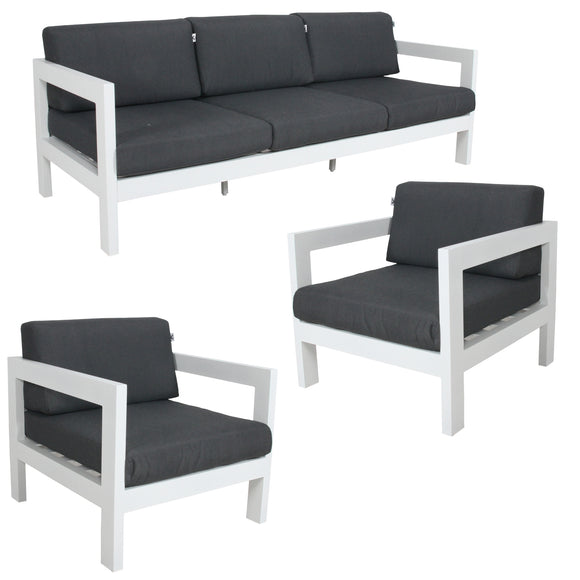 NNEDSZ Outie 3pc Set 1+1+3 Seater Outdoor Sofa Lounge Aluminium Frame White