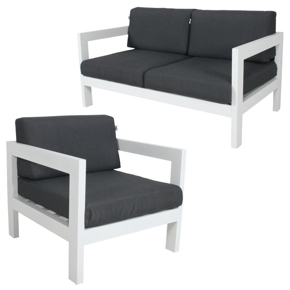 NNEDSZ 2pc Set 1+2 Seater Outdoor Sofa Lounge Aluminium Frame White