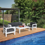 NNEDSZ 2pc Set 1+2 Seater Outdoor Sofa Lounge Aluminium Frame White