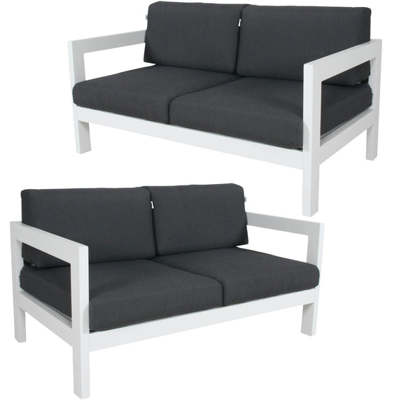 NNEDSZ 2pc Set 2+2 Seater Outdoor Sofa Lounge Aluminium Frame White