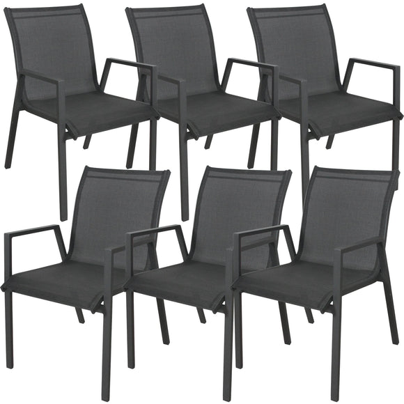 NNEDSZ Iberia 6pc Set Aluminium Outdoor Dining Table Chair Charcoal