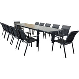 NNEDSZ Iberia 13pc 230-345cm Aluminium Outdoor Extensible Dining Table Chair Charcoal