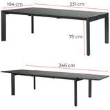 NNEDSZ Iberia 13pc 230-345cm Aluminium Outdoor Extensible Dining Table Chair Charcoal