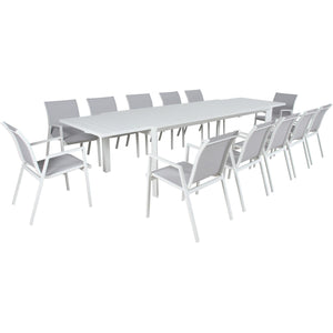 NNEDSZ Iberia 13pc 230-345cm Aluminium Outdoor Extensible Dining Table Chair White