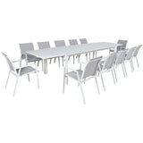 NNEDSZ Iberia 13pc 230-345cm Aluminium Outdoor Extensible Dining Table Chair White