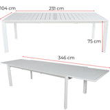 NNEDSZ Iberia 13pc 230-345cm Aluminium Outdoor Extensible Dining Table Chair White