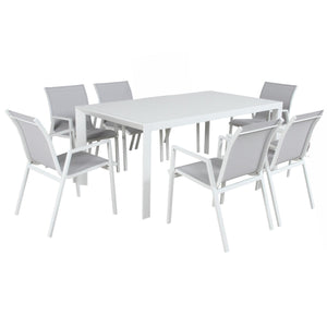 NNEDSZ Iberia 7pc Set 178cm Aluminium Outdoor Dining Table Chair White