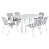 NNEDSZ Iberia 7pc Set 178cm Aluminium Outdoor Dining Table Chair White