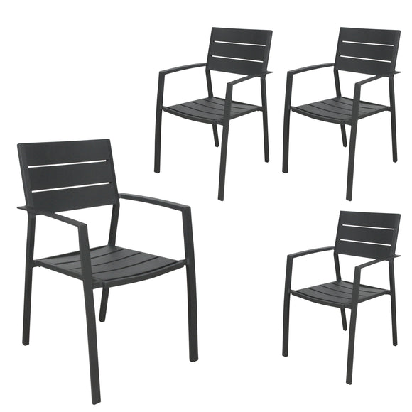 NNEDSZ Percy 4pc Set Outdoor Dining Table Chair Aluminium Frame Grey