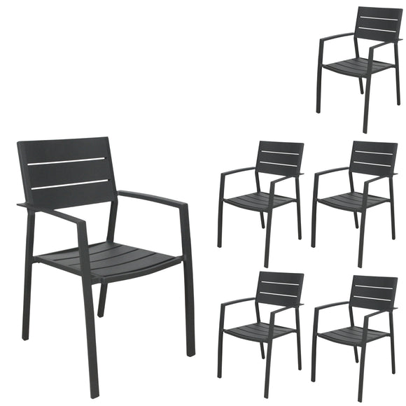 NNEDSZ Percy 6pc Set Outdoor Dining Table Chair Aluminium Frame Grey