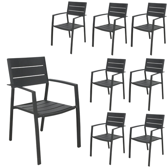 NNEDSZ Percy 8pc Set Outdoor Dining Table Chair Aluminium Frame Grey