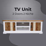NNEDSZ Orville ETU Entertainment TV Unit 180cm 2 Door Solid Acacia Timber - Multi Color