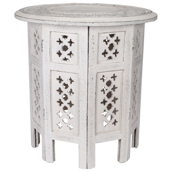 NNEDSZ Scilla Rubber Wood Timber Round 45cm Side Table - White