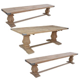 NNEDSZ Gloriosa 3pc Dining Set 230cm Table 2 Bench Chair Solid Wood - Honey Wash