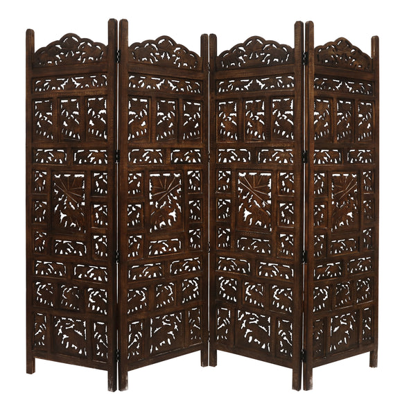 NNEDSZ Elephant 4 Panel Room Divider Screen Privacy Shoji Timber Wood Stand - Burnt