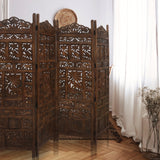 NNEDSZ Elephant 4 Panel Room Divider Screen Privacy Shoji Timber Wood Stand - Burnt
