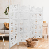 NNEDSZ Iron Jali 4 Panel Room Divider Screen Privacy Shoji Timber Wood Stand - White