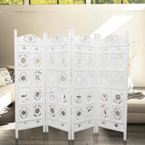 NNEDSZ Iron Jali 4 Panel Room Divider Screen Privacy Shoji Timber Wood Stand - White