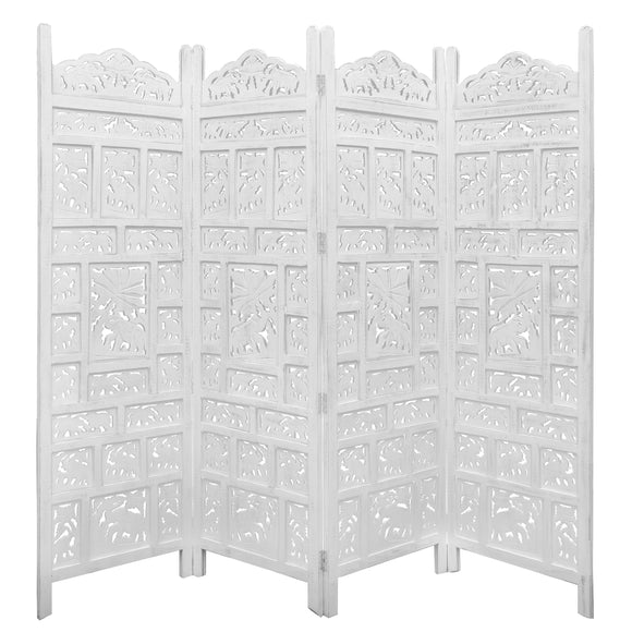 NNEDSZ Elephant 4 Panel Room Divider Screen Privacy Shoji Timber Wood Stand - White