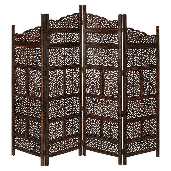 NNEDSZ Vasco 4 Panel Room Divider Screen Privacy Shoji Timber Wood Stand - Burnt