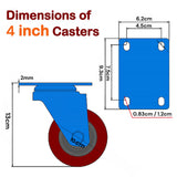 NNEDSZ 4x 4 inch Heavy Duty 2x Fixed + 2x Swivel Casters Load 520kg Lockable Castor Caster Wheels Swivel Casters with Brakes