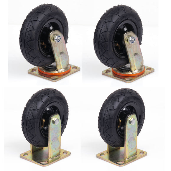 NNEDSZ 4x 6 Inch Castor Caster 2x swivel 2x fixed Pneumatic Tyres Wheels  Trolley Cart Wheelbarrow