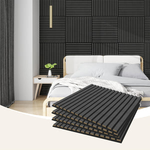 NNEDSZ 4 Pcs 60cm x 60cm Wall Panel Wood Slat Acoustic Panels Sound Absorbing Proof Panel for Wall Ceiling Decorative Black