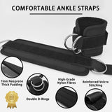 NNEDSZ 2x Adjustable Ankle Straps for Cable Machines D-Rings Gym Cuff Kickbacks Glute Workouts Leg Extensions Straps Hip Black