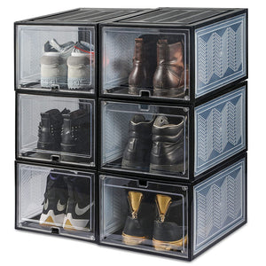 NNEDSZ 6x Large Shoe Storage Boxes Stackable Shoe Box Organisers Containers Display Cases Bins Magnetic Door