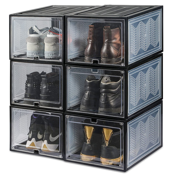 NNEDSZ 6x Large Shoe Storage Boxes Stackable Shoe Box Organisers Containers Display Cases Bins Magnetic Door