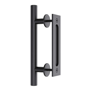 NNEDSZ 30cm Pull and Flush Barn Door Handle Square Handles set of Frosted Black Surface Round