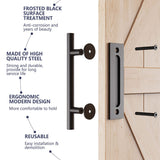NNEDSZ 30cm Pull and Flush Barn Door Handle Square Handles set of Frosted Black Surface Round